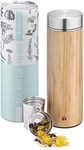 Navaris Glass Tea Bottle 500ml - Bamboo Tea Infuser Bottle with Removable Stainless Steel Strainer, Screw Top Lid - Tea Infuser Travel Bottle