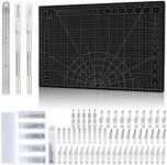 Miuzei Cutting Mat A3 Set with 55 Pieces Craft Knife and Steel Ruler Cutting Mat Self-Healing Craft Mat Drawing Mat Craft Scalpel Craft Mat Black