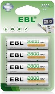 EBL AA Rechargeable Batteries,1.2V NiMH Double A Battery 2800mAh High Capacity Pre-Charged Long Lasting - 4 Pack