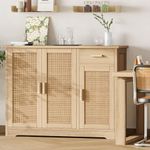 Irontar Kitchen Storage Cabinet, Sideboard Buffet Cabinet with Rattan Decorated Doors, Farmhouse Console Table with Drawer, Coffee Bar, Accent Table for Kitchen, Living Room, Hallway, Natural CWG010M