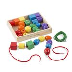 Melissa & Doug Building Block Primary Lacing Beads (Developmental Toys, Easy To Assemble, 30 Beads And 2 Laces) Multicolor