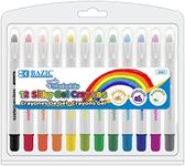 BAZIC Products Silky Gel Crayons 12 Color, Washable Blendable Non Toxic Watercolor Crayon for Coloring Book (12/Pack), 12-Packs