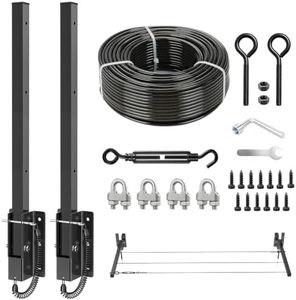 Fshihine Clothesline Kit, Heavy-Duty Foldable Wall Mounted, 100FT Cable