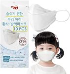 (Pack of 10) Evergreen Clean Top Premium 3D Disposable White Kids KF-94 Face Mask, Age 3-9 Old, 3-Layer Filters, Individual Packs, Made in Korea.