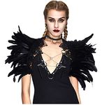 L'VOW Gothic Natural Feather Cape Shawl Shoulder Wrap Lace Collar Halloween Evil Queen Costumes for Women(Black)