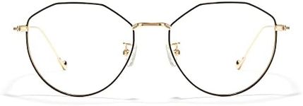 Cyxus Round Blue Light Glasses for Men Women Wire Frame UV Blocking Computer Glasses Clear Lens Metal Ultralight Eyewear, 22 - Oval Black Gold Frame - Clear Lens