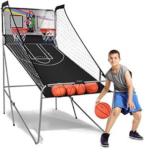 Goplus Dual Shot Basketball Arcade Game, Foldable Electronic Basketball Games Machine for 2 Players with 8 Game Options, LED Scoreboard, 4 Balls, Pump, for Kids and Adults Indoor Outdoor