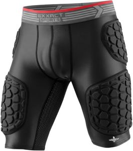 Exxact Sports Elite 5-Pad Adult Football Girdle for Men with Cup Pocket, Padded Compression Shorts with Integrated Hip, Thigh, Tailbone Pads, Men's Girdle Football (A3XL, Black)