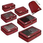 ECOHUB Packing Cubes 7 Set Tear-Resistant Packing Cubes Travel Organizer with ID Tag for Carry On Luggage Machine Washable Suitcase Organizer Bags Travel Cubes(Red)