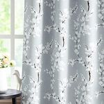 Fmfunctex Grey Full Blackout Curtains for Bedroom Floral Eyelet Curtains for Living Room 54 inch Blossom Thermal Insulated Window Panels for Nursary 2 Panels White on Grey