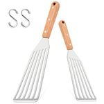 HaWare Slotted Spatula, Stainless Steel Fish Spatula with Solid Wooden Handle, Metal Flexible Slotted Turner for Cooking/Frying/Grilling, Include S Hooks, Dishwasher Safe (2 Pcs, 27cm & 31.5cm)