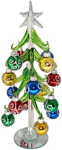 Red Carpet Studios Miniature Glass Christmas Tree with 16 Glitter Ornaments, 10-Inches, Silver