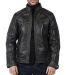 TruClothing Men's Biker Jacket Outwear Windproof Winter Motorcycle Rider Real Leather Jackets Coat Retro - Black Vintage 3XL