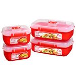 Sistema Heat and Eat Microwave Set. 1.25 L, 525 ml, Rectangular School Lunch Boxes with Steam Release Vents, BPA-Free, 4 Count