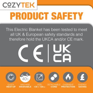 Cozytek Double Electric Blanket – 135x120cm Heated Throw