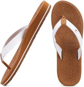 ONCAI Tongs Femme Mode Orthopédique Cuir Soutien Arche Yoga Mat Eté Plage Sandales Thong Femme en Caoutchouc Flip Flops piscine chaussures Douche Antidérapante Semel Blanc/kaki Taille 38.5