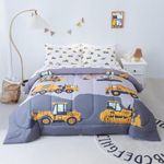 Cokouchyi Full Size Comforter Set for Boys, 4-Piece Bed in a Bag, 3D Construction Bedding Comforter Sheet Set, Ultra Soft and Fluffy, Cartoon Truck Cars