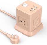 Cube Power Strip, FDTEK 4 Widely Spaced Outlet with 3 USB (1 USB C) Flat Plug Power Strips with Long Extension Cords Space Save Compact Portable for Travel Home Office Cruise (Pink)