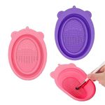 2 Pcs Makeup Brush Cleaner Mat, Foldable Make Up Brush Cleaner Set, Silicone Brush Cleaning Bowl for Cosmetic Brush Makeup Sponge (Pink & Purple)