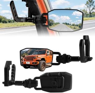 GEVINFA Mirrors Doors Off for Jeep Wrangler JK JKU 2007-2018, 2-in-1 Grab Handle + Side Mirror, Quick Release Knob, 4.5"x7.2" Anti-Shake, 1" Ball Mount, Aluminum Alloy, 2&4 Door Off-Road Accessories