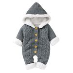 Haokaini Newborn Baby Hooded Knitted Romper Fleece Sweater Warmer Snowsuit Jumpsuit Coveralls Onepiece Infant Winter Outerwear for Boys Girls