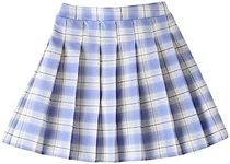 Floerns Girl's Plaid Print Pleated Skirts High Waisted Uniform Short Skirts Blue and White 8 Years