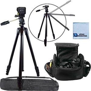 80 Inch Elite Series Professional Heavy Duty Camcorder Tripod + Digital Camera / Video Padded Carrying Case, Large (Black) For Canon VIXIA XF205, XA25, XA20, XF300, XC10, EOS C100 Mark II, XC10, EOS C100, C300 Mark II, EOS C300, HF R62, VIXIA HF R600, HF G10, G20, G30, M40, M400, M50, M52, M500, R20, R30, R40, R42, R50, R52, R300, R400, R500, S30, S42 & More… + Microfiber Cloth