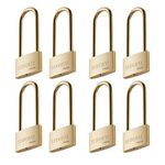 SEDORTI Weather Proof Lock, Keyed Different Solid Brass Padlock with Long Brass Shackle, Light Duty, 1-1/2" Wide Body, Marine Padlock, Anti Rust Lock, 8 Pack