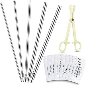 Honoson 100 Pcs Ear Nose Body Piercing Needles Mix Size 12G 14G 16G 18G 20G Stainless Steel Piercing Jewelry Kit and 1 Pcs Slotted Locking Pennington Forceps for Kit Supplies
