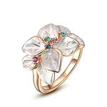 Aienid Women Gold Plated Wedding Bands White Enamel Flower with Cubic Zirconia Cocktail Ring Size 6