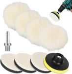 9PCS 3Inch Wool Polishing Buffing Pad, Linkstyle Polisher Pads Set with Hook and Loop Back for Drill Buffer Attachment, Car Buffer Polisher Kit with M10 Drill Adapter for Car Polishing Buffing Waxing