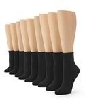 No nonsense womens Cotton Basic Cuff Sock, Black - 9 Pair Pack, 4-10