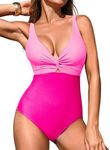 Aleumdr Womens One Piece Swimsuits Tummy Control Bathing Suits for Women V Neck Cut Out 2025 Slimming Swimwear Pink XX-Large