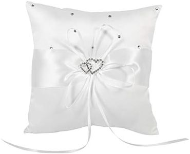 Porte Alliance Mariage, 21cm Coussin Alliance, Coussin Bague Mariage, Oreiller De Anneau, Bourgeon Bague de Poche Oreiller Coussin Porteur, Porte-Oreiller Bowknot Anneau Porteur(Blanc)