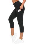 THE GYM PEOPLE Thick High Waist Yoga Pants for Women, Tummy Control Workout Running Yoga Leggings with Pockets (X-Large, R-Capris Black)