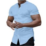 Muscle Dress Shirts for Men Athletic Slim Fit Stretch Shirt Banded Collar Short Sleeve Shirt Casual Button Down Shirts My Cart Items Ropa para Hombre Femme Summer 2024