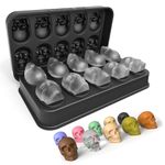 FantasyDay 3D Skull Ice Cube Mold Silicone Ice Molds for Whiskey Skull Ice Cube Trays Skull Ice Maker for Cocktails, Beverages, Iced Tea & Coffee, Halloween Party - Black