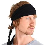 CHARM Sports Headband Bandana for Men - Womens Yoga Hairband Kids Ninja Headband Pirate Costume Black