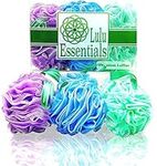 Lulu Essentials Premium Quality Loofah Body Scrubber ~ 6 Pack, Large 60 grams/pcs Cleansing Bath and Shower Loofah Pouf ~ Best Mesh Exfoliating Scrubbing Puff Sponge ~ Multi-Colour