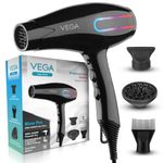 VEGA Blow Pro 2200-2400 Watts Hair Dryer With Comb,Concentrator&Diffuser Nozzles,2 Speed&4 Heat Settings,With Cool Shot,Cut-Off,Hair Dryer&Blow Dryer For Men&Women,1 Year Warranty (VHDP-05),Black