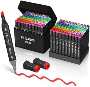 Vallteng Alcohol Markers Set 80 Colours,Dual Tips Colouring Pens for Adults,Permanent Art Markers Set for Drawing Coloring Illustration Graphic Designing with Carrying Case and Base