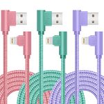 Lightning Cable iPhone Charger 10FT 3 Pack 90 Degree Long Strong Nylon Braided Charging Cable MFi Certified Compatible for iPhone 14/13/12/11/ Pro/X/XS/XR/8/7/6/5S/SE