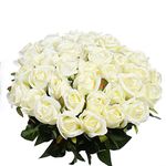 Veryhome 10 Pcs Artificial Roses Silk Flowers Fake Single Stem Rose Bud Bridal Bouqets For Wedding Home Birthday Party Arrangment Garden Decoration (White)