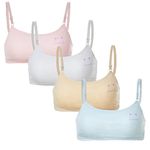 HewMay 4-8 Pack Girls' Training Bra Age 10-14 Teen Student Bra with Adjustable Straps (4 Pack Pattern Cat)