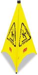 Rubbermaid Commercial Products Portable/Wall-Mount 3-sided Multilingual Wet Floor Pop Up Floor Cone with Storage Tube, 30", Yellow, Prevent Accidents in Restaurant/Grocery Store/Office