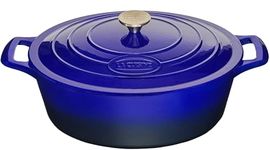 La Cuisine Enameled Cast Iron Covered Oval Dutch Oven Casserole Pot, 6.75 QT (6.5 Liter) / 13x9.8x6.3”, Internal Cream White Enamel, Exterior 2 - tone Blue Enamel Coating Finish