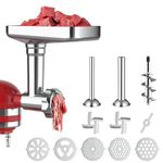 Metal Food Grinder Attachment for KitchenAid Stand Mixer and Cuisinart Mixer SM-50Series,Meat Grinder,Durable Attachment for KitchenAid Mixers,Sausage Stuffer,5 Grinding Plates,2 Grinding Blade
