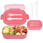 AUAUY Bento Lunch Box, 1300ml Lunch Box for Kids Adults, Leak Proof Bento Boxes with 4 Compartments & Spoon & Fork, Microwave/Dishwasher Safe, BPA-Free, Kids Lunch Box for School Kindergarten-Pink