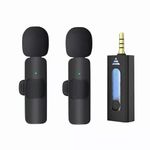 PKST K35 Aux Dual Receivers (2 - Mics, 1 Input) Wireless Collar Microphone Lapel Lavalier Mic Plug & Play Mike for Vlogging Interview Live Streaming You-tubers with BT Speakers, DSLR Camera (Black)