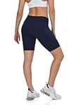 TCA Women's High Waisted Yoga Shorts – Tummy Control Buttery Soft Biker Shorts with 2 Open Side Pockets for Running, Gym, and Workout - Navy Blazer, M